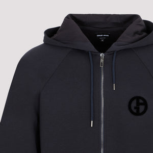 GIORGIO ARMANI Men's Blue Velvet Print Hoodie for FW23