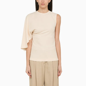 Chalk-Coloured Viscose One-Shoulder Sweater