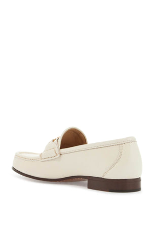 VALENTINO GARAVANI Ivory Leather Loafer with Golden Metal Logo