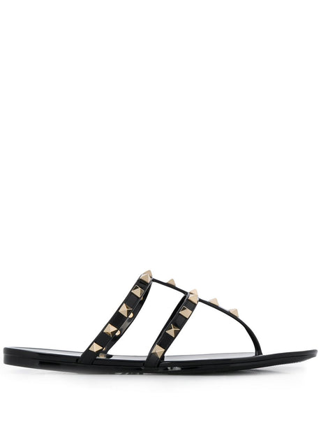 VALENTINO GARAVANI Flat Sandals with Golden Studs for Women