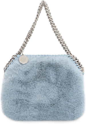 STELLA MCCARTNEY Eco-Friendly Light Blue Mini Tote with Silver-Tone Chain Detail, Cruelty-Free Faux Fur, 19x15 cm