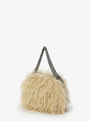 STELLA MCCARTNEY Maxi Falabella Cream Vegan Fabric Handbag with Silver Chain Detail, 26.5x23.5x10 cm