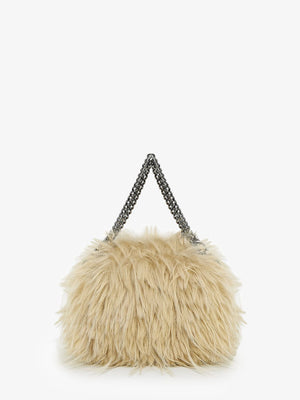 STELLA MCCARTNEY Maxi Falabella Cream Vegan Fabric Handbag with Silver Chain Detail, 26.5x23.5x10 cm