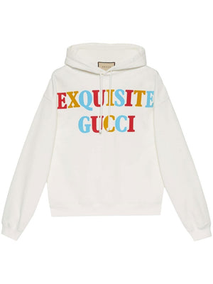 Áo khoác hoodie thun cotton màu kem với họa tiết Gucci tinh tế cho nam