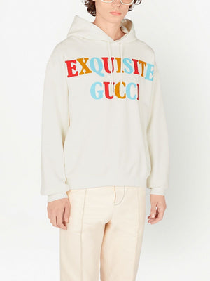Áo khoác hoodie thun cotton màu kem với họa tiết Gucci tinh tế cho nam
