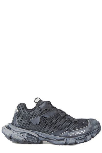 BALENCIAGA Handcrafted Leather Track 3 Sneakers in Black for Women