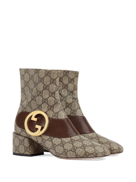 GUCCI Beige and Ebony GG Supreme Canvas Blondie Boots for Women