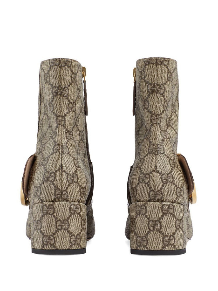 GUCCI Beige and Ebony GG Supreme Canvas Blondie Boots for Women