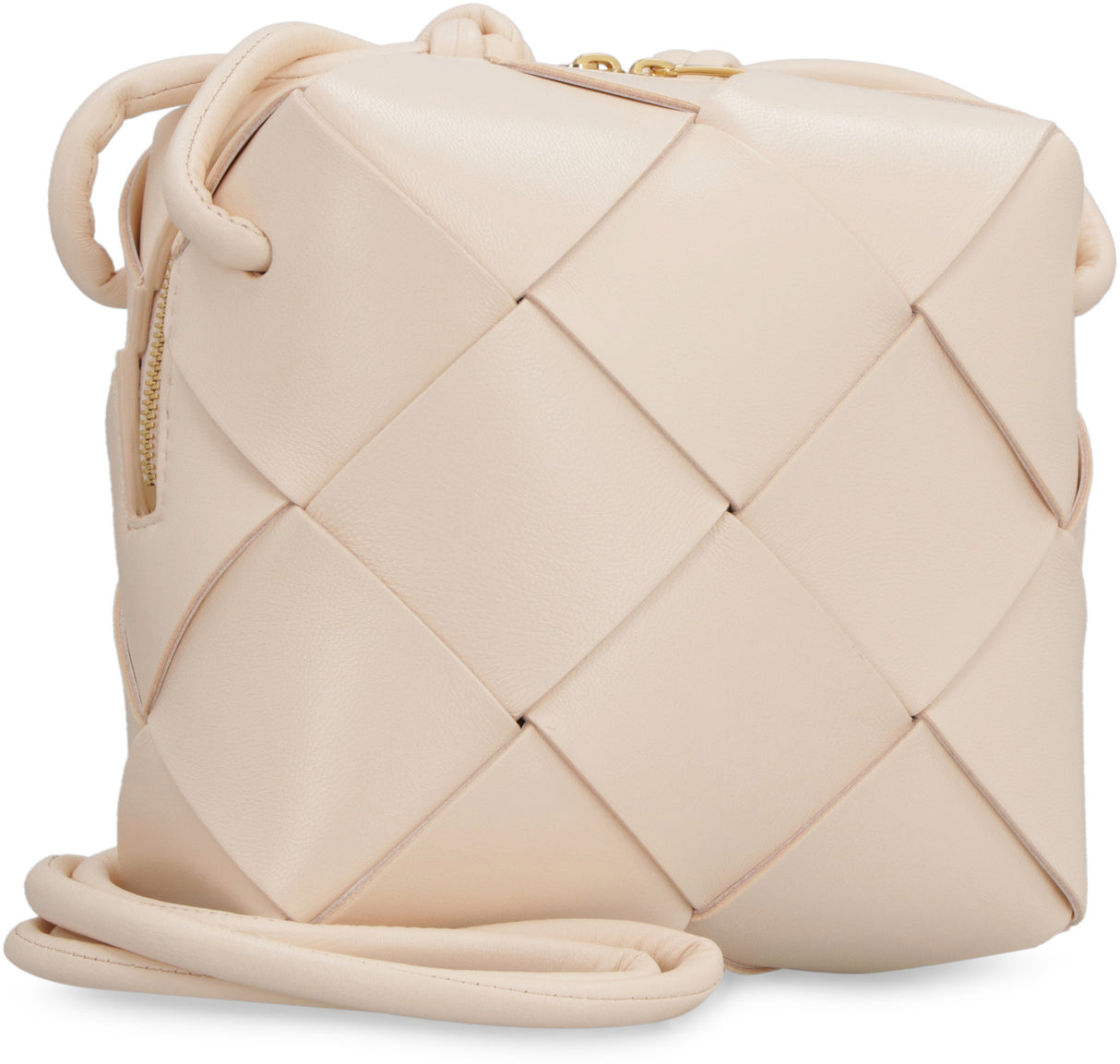 BOTTEGA VENETA Mini Cassette Pink Leather Camera Bag with Intrecciato Weave & Gold-Tone Hardware - 14cm x 14cm x 7cm