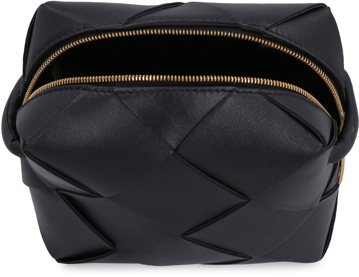 BOTTEGA VENETA Mini Intrecciato Leather Crossbody Bag with Gold-Tone Hardware - Black