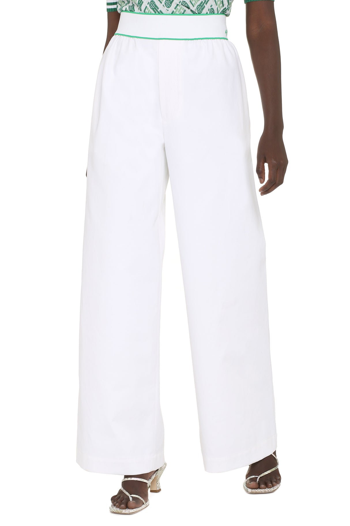 BOTTEGA VENETA White Cotton Wide-Leg Trousers for Women from Salon 03 Collection in SS22