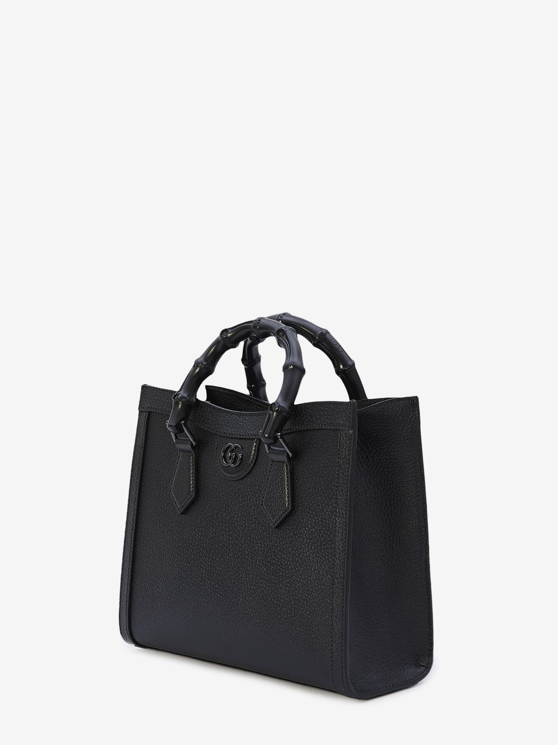 GUCCI Diana Small Black Pebbled Leather Tote with Bamboo Handles and Convertible Straps