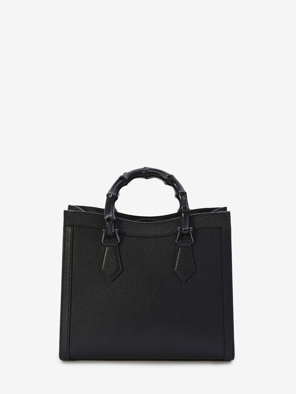 GUCCI Black Grained Leather Mini Handbag with Enameled Bamboo Handles and Dual Detachable Straps - 26.5x22x11cm