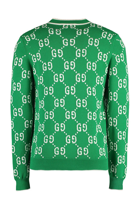 GUCCI Green Men's Cotton Cardigan with Ribbed Knit Edges