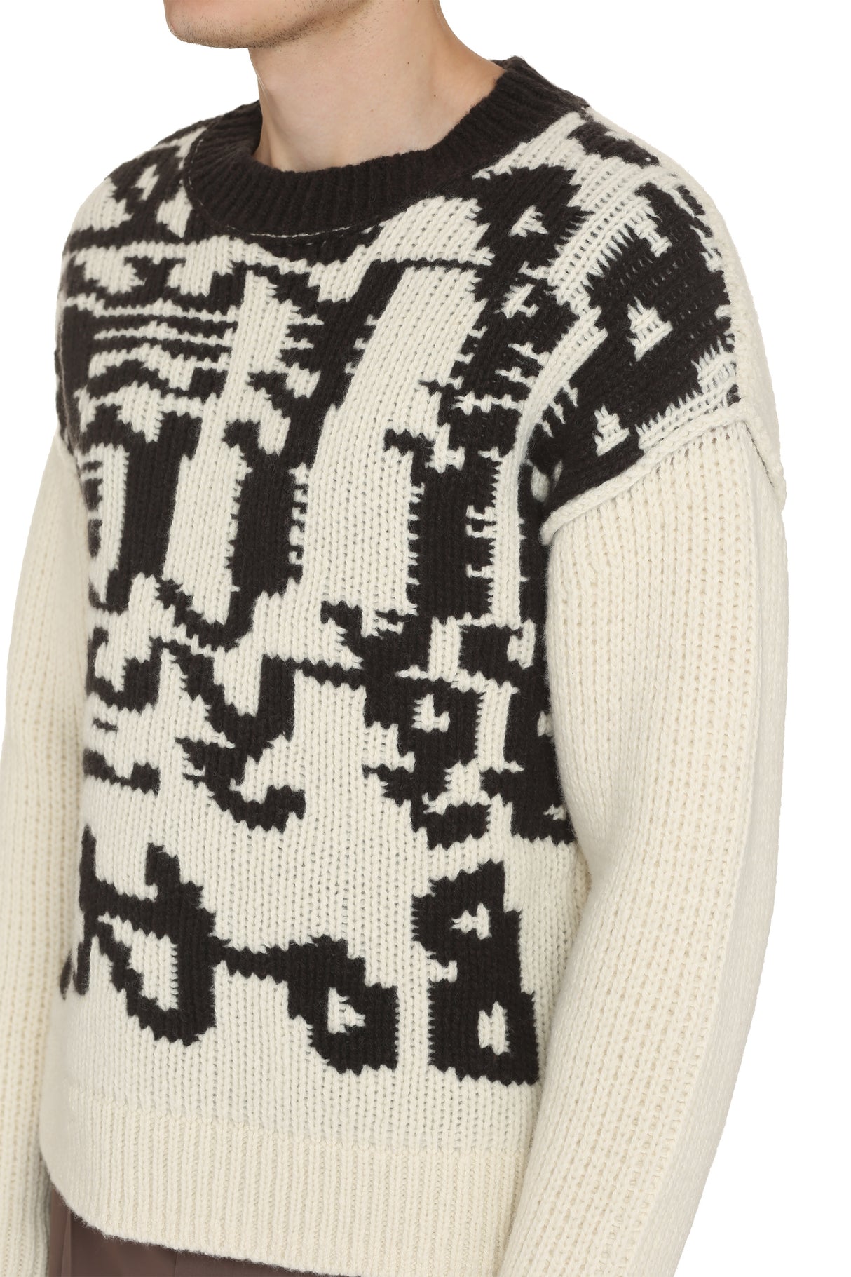 BOTTEGA VENETA Men's White Crew-Neck Wool Sweater for FW22