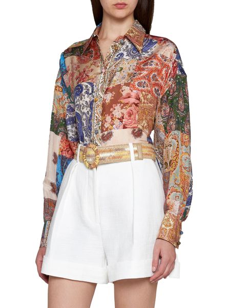 Multicolor Paisley and Floral Silk Shirt for Women