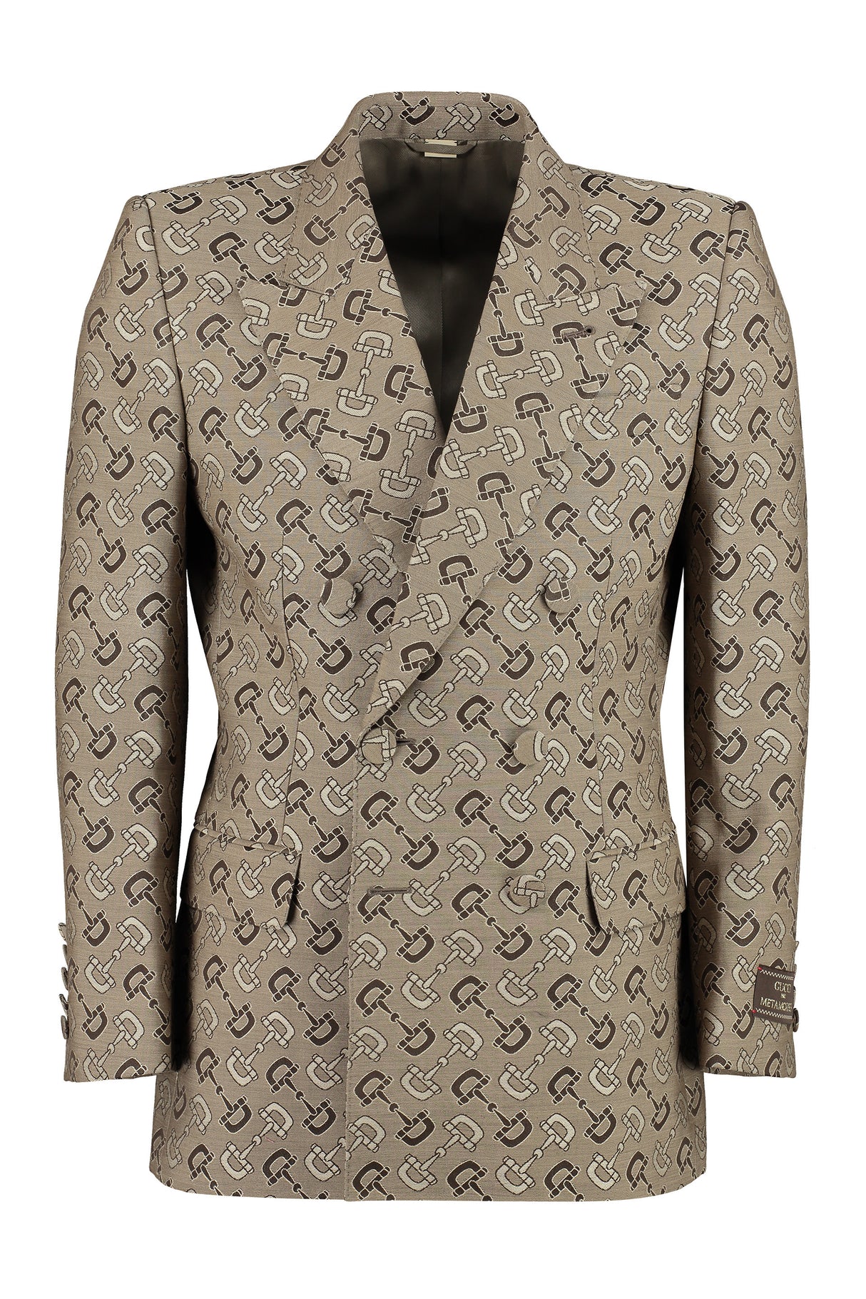 Beige and Brown Cotton Double-Breasted Maxi Horsebit Jacket for Men