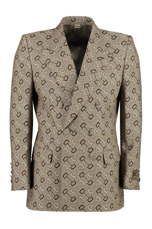 GUCCI Men's Maxi Horsebit Double-Breasted Jacket in Beige and Brown