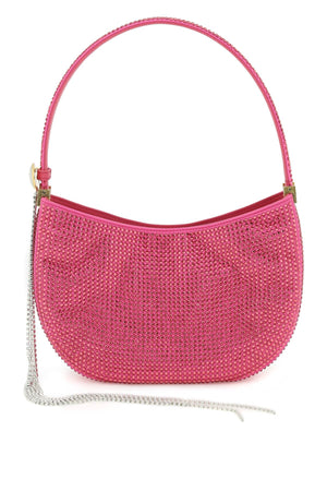 Fuchsia Satin Shoulder Handbag with Rhinestone Embellishments