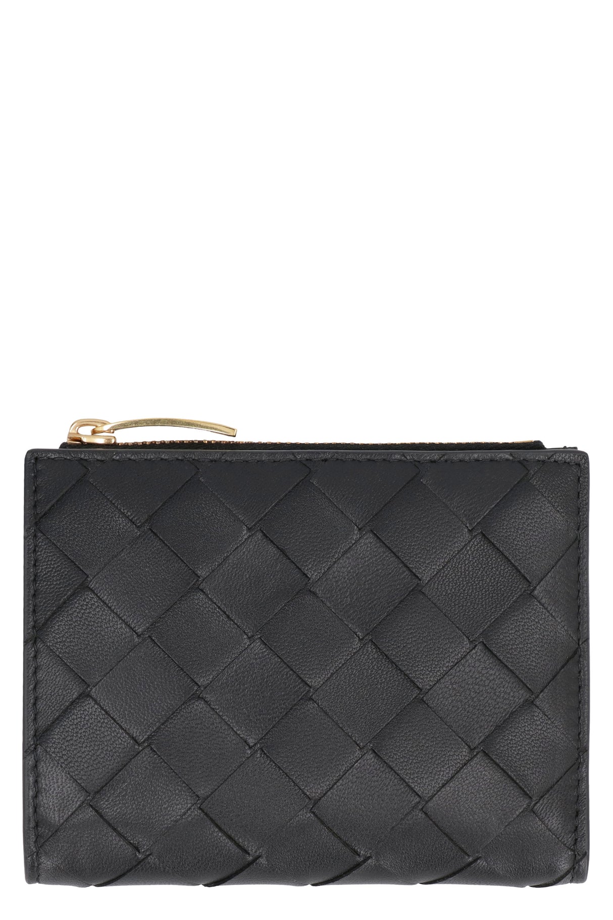 BOTTEGA VENETA Mini Black Leather Wallet with Intrecciato Design - SS24