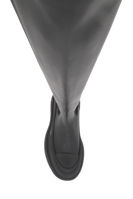 ALEXANDER MCQUEEN Sleek Black Leather Tread Boots for Women | SS24 Collection
