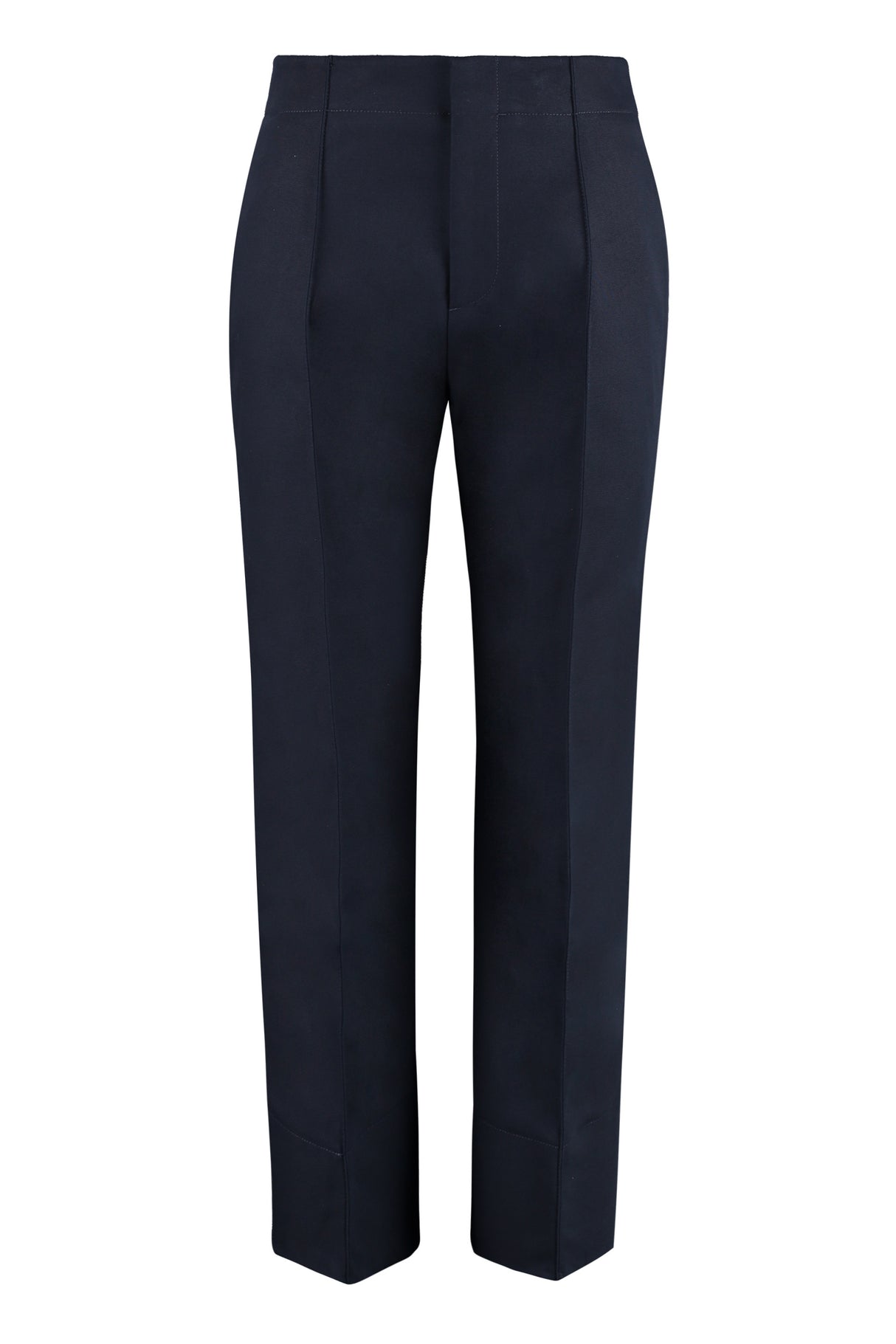 BOTTEGA VENETA High-Rise Cotton Trousers for Women in Blue - FW22