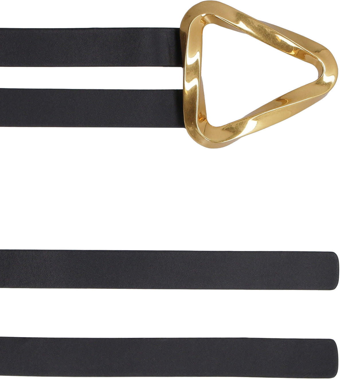 حزام جلدي أنيق ذو حزامين مزدوجين وأجزاء معدنية بلون ذهبي، قطعة أساسية للموسم للنساء