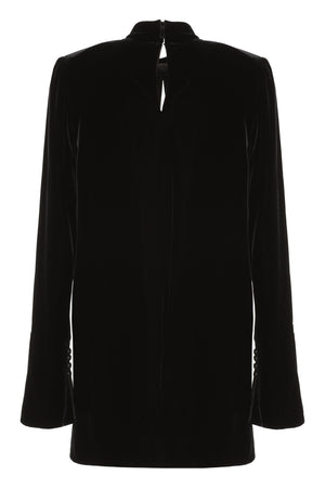 SAINT LAURENT Women's Black Velvet Mini-Dress with Back Button Fastening and Cuffs with Slit for FW22