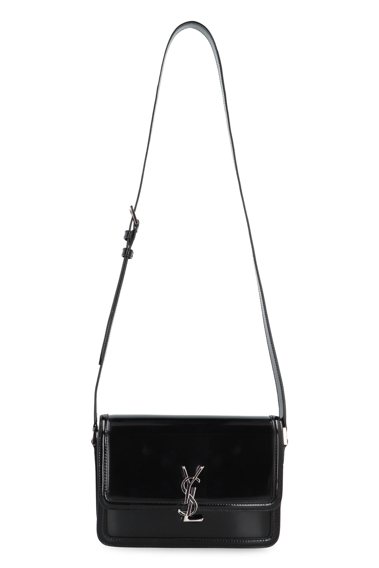 SAINT LAURENT Black Leather Messenger Bag for Men - Shiny Calfskin, Adjustable Strap, Silver-Tone Hardware