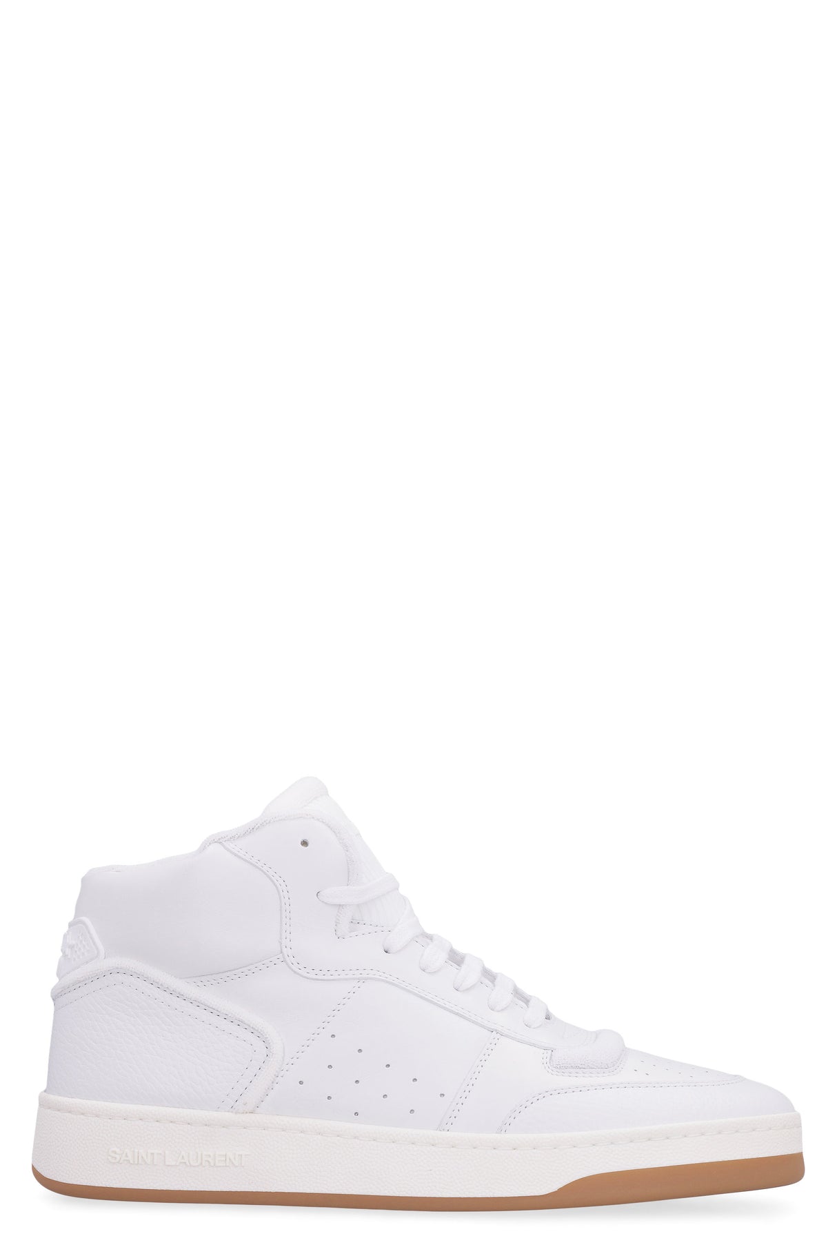 SAINT LAURENT White Mid-Top Leather Sneakers for Men