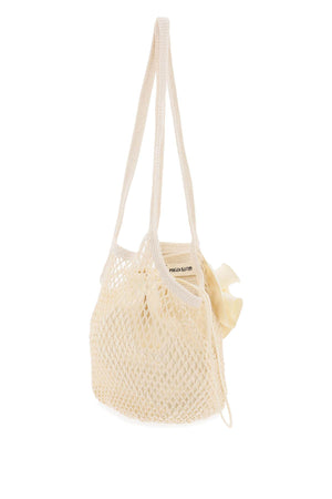 MAGDA BUTRYM Medium Devana Crochet Knit Shoulder Bag with Leather Base and Satin Flower