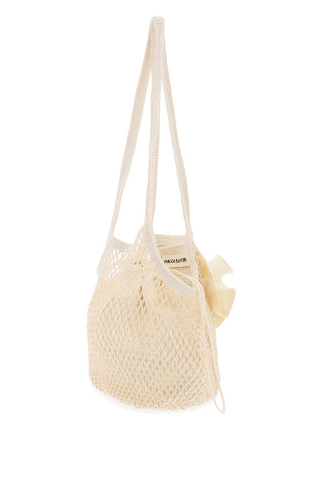 MAGDA BUTRYM Medium Devana Crochet Knit Shoulder Bag with Leather Base and Satin Flower