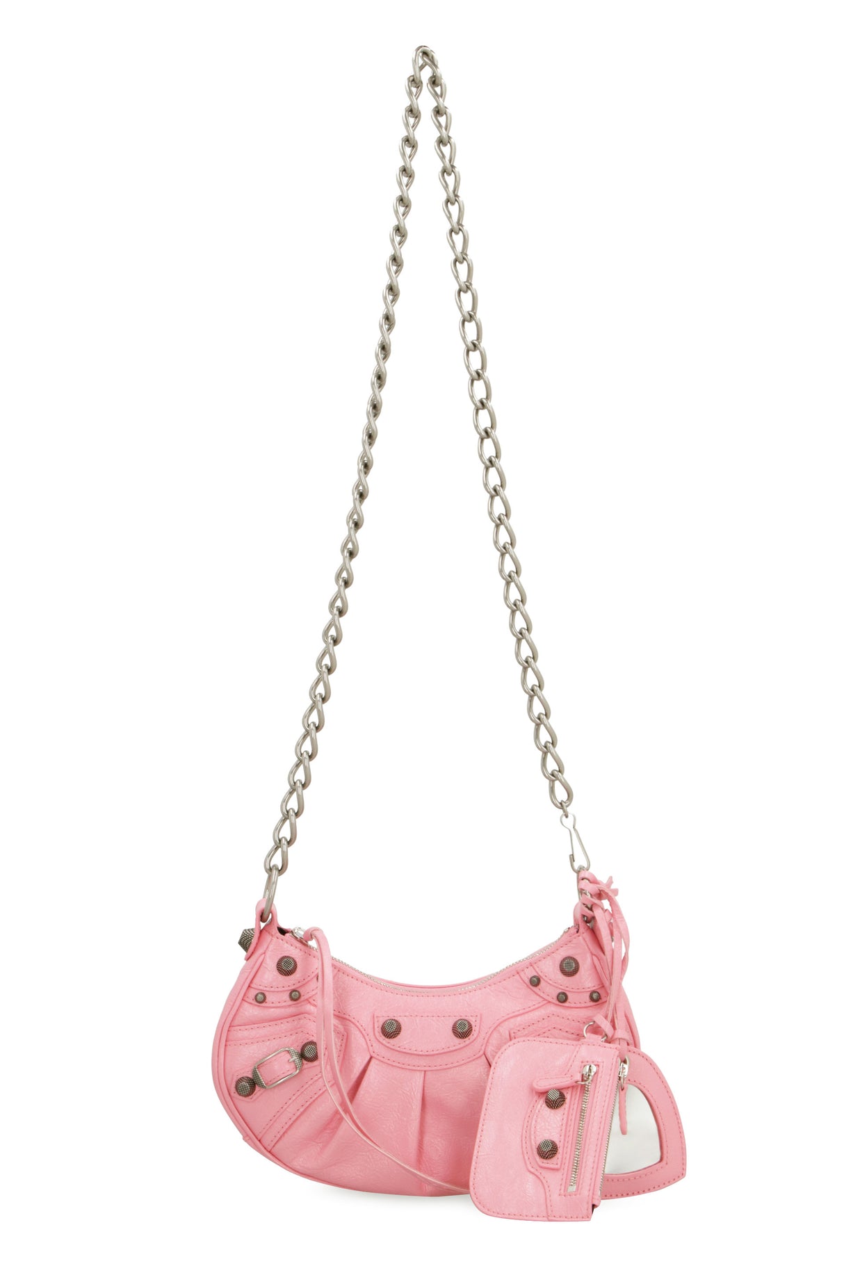 BALENCIAGA Pink Leather Crossbody Bag with Metal Studs and Buckles