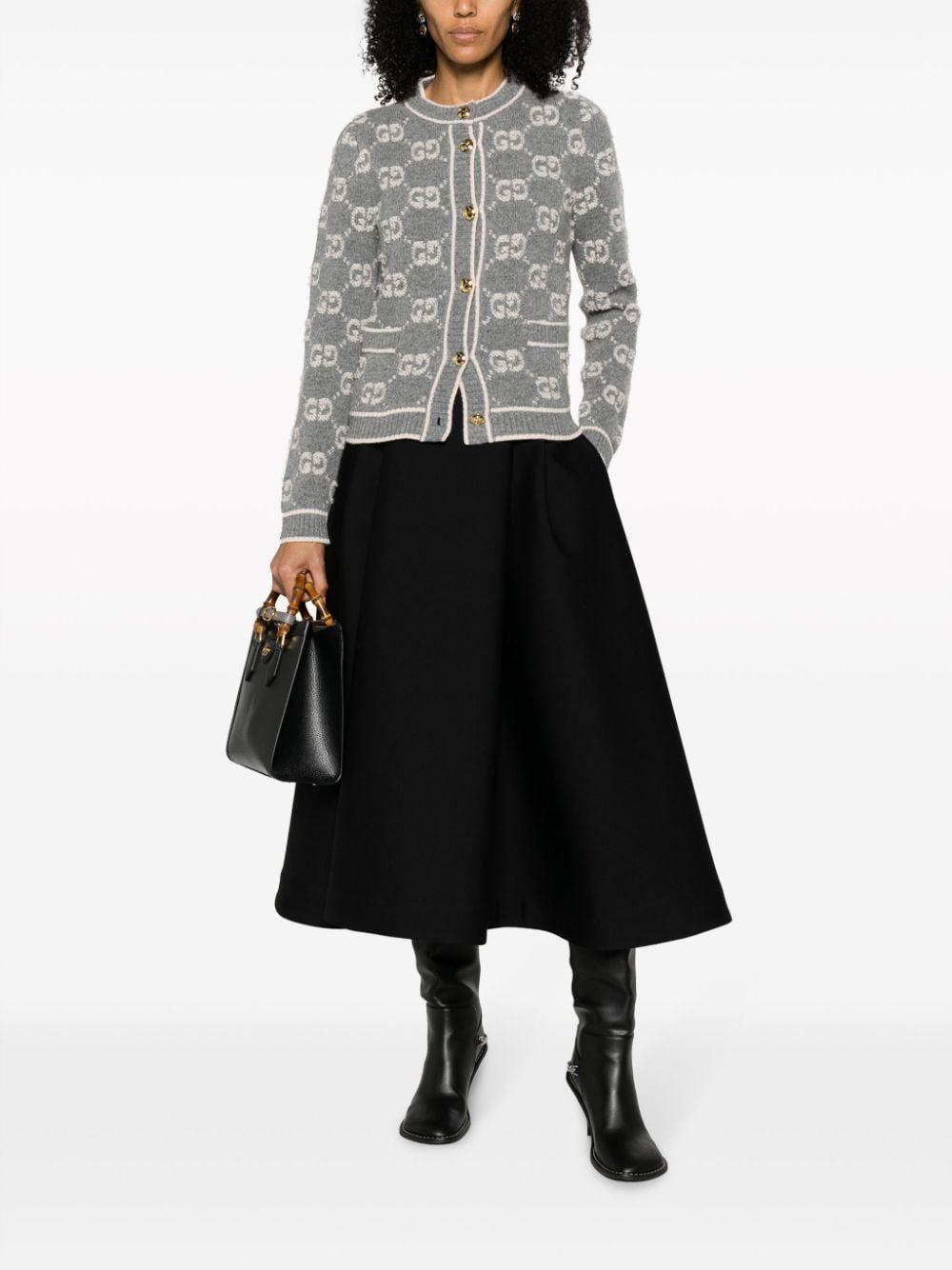 GUCCI Elegant Wool Cardigan with GG Bouclé Jacquard