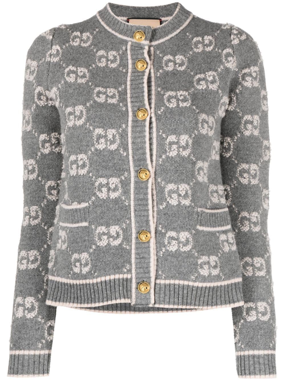 GUCCI Elegant Wool Cardigan with Ribbed Trim