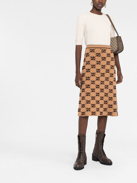 GUCCI Luxurious Bouclé Jacquard Knit Skirt for Women in Camel