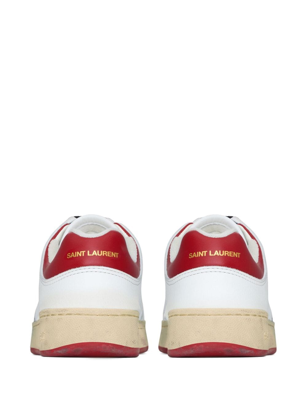 Giày Sneakers da trắng nam có đế đỏ và chi tiết logo chữ ký