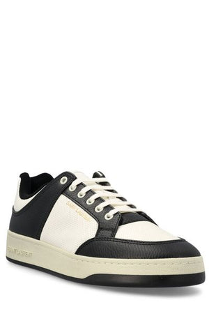 Men's Leather and Canvas Low-Top Sneakers in Coffee