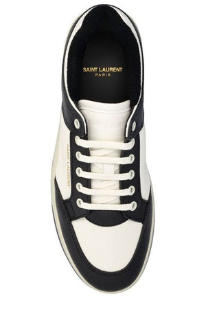 SAINT LAURENT Timeless Style and Comfort: Premium Leather and Canvas SL/61 Low-Top Sneaker for Men in Coffee