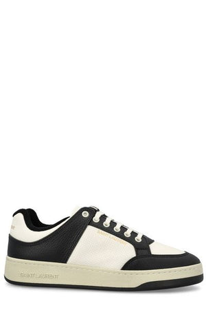 Men's Leather and Canvas Low-Top Sneakers in Coffee