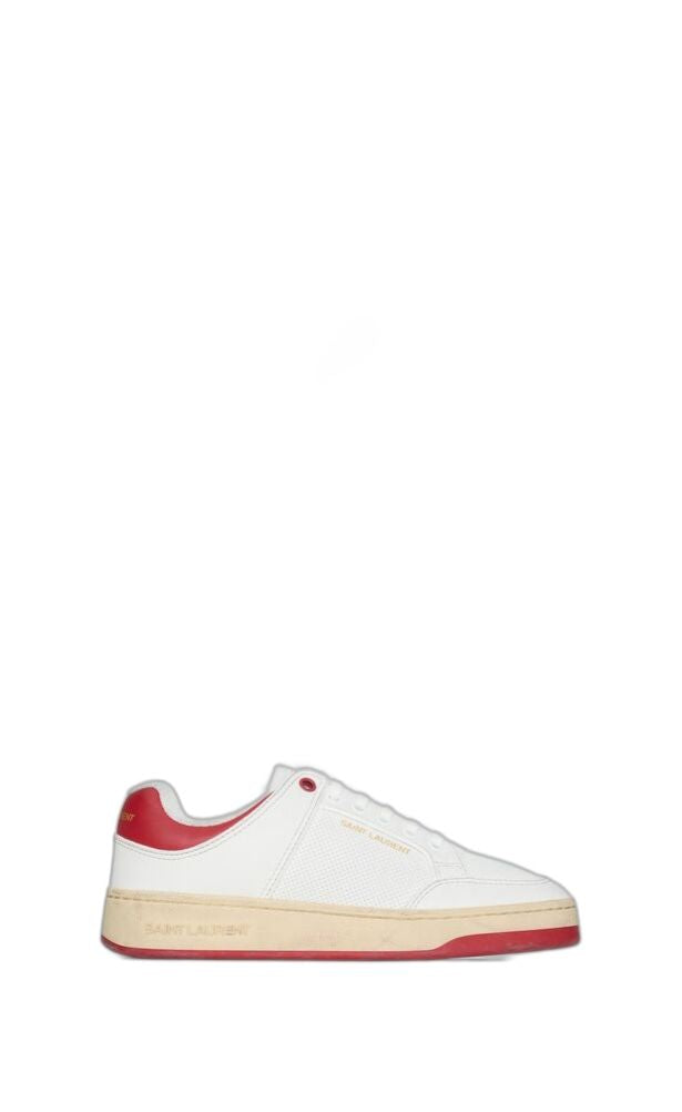White Calfskin Sneakers with Red & Gold for Women