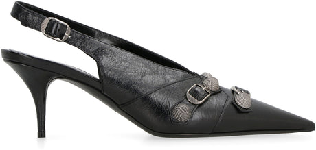 黑色羊皮装饰金属扣带的单鞋 - FW23