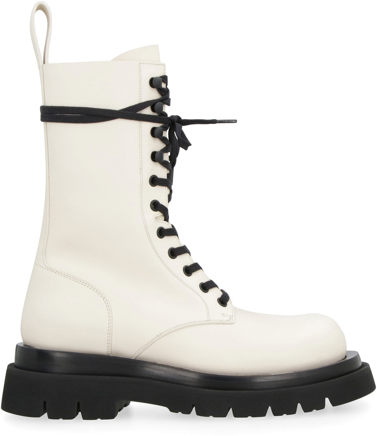 BOTTEGA VENETA Lace-Up Ankle Boots for Women - White Leather with Contrasting Details