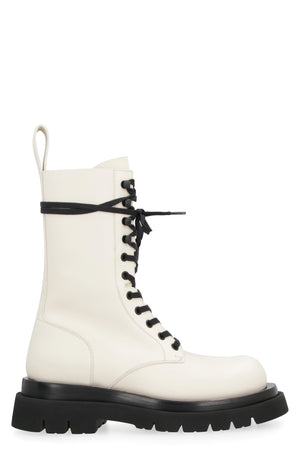 BOTTEGA VENETA Lace-Up Ankle Boots for Women - White Leather with Contrasting Details
