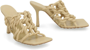 Beige Twisted Tubular Leather Sandals for Women