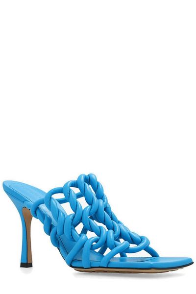 藍色女款涼鞋-高跟羊皮扭結平底