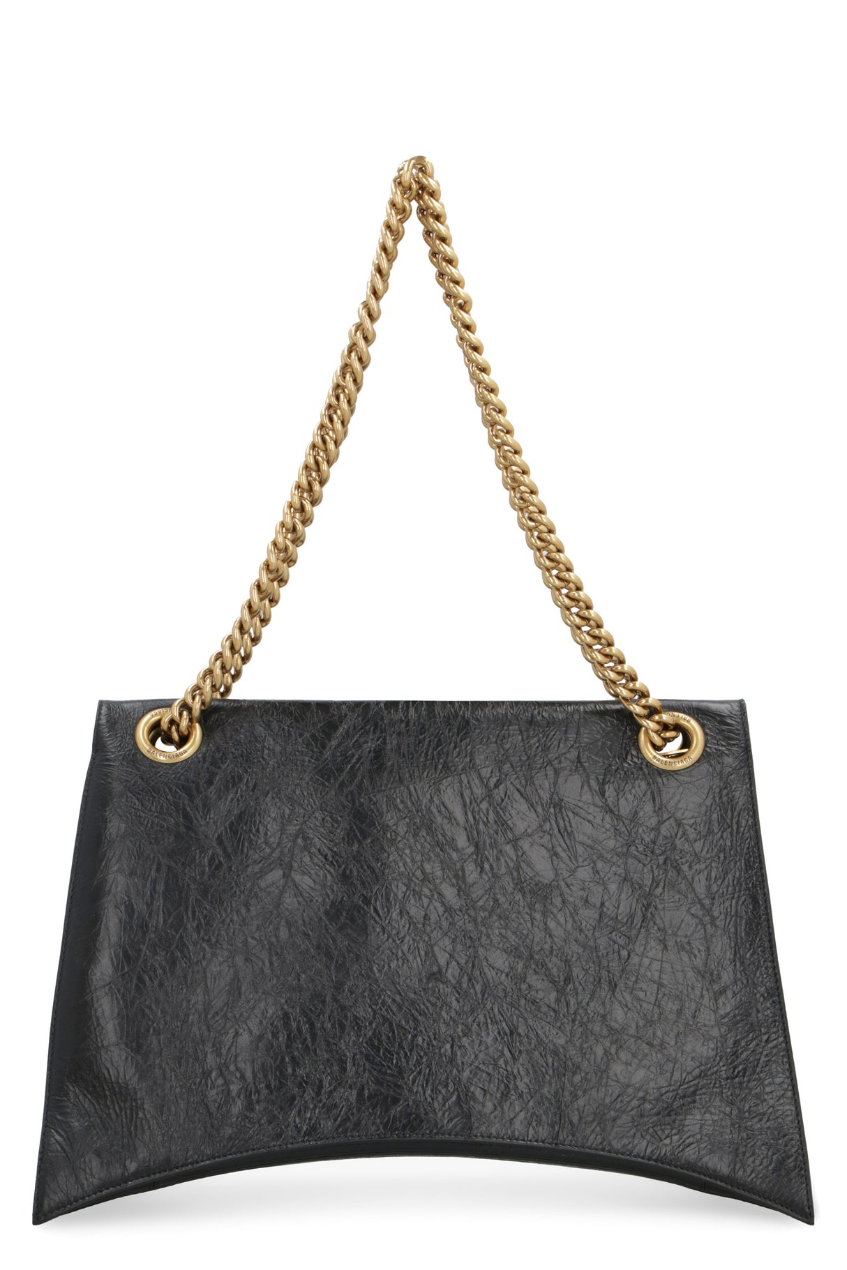 BALENCIAGA Large Crush Black Calfskin Shoulder Bag with Antique Gold Chain - 39.9x24.9x12.9cm - Women’s