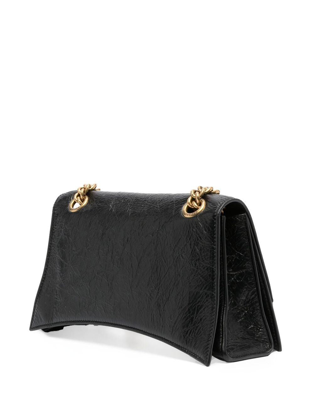 BALENCIAGA Black Calfskin Crush Mini Shoulder Bag with Antique-Gold Accents and Adjustable Chain - 14x25x8.5 cm