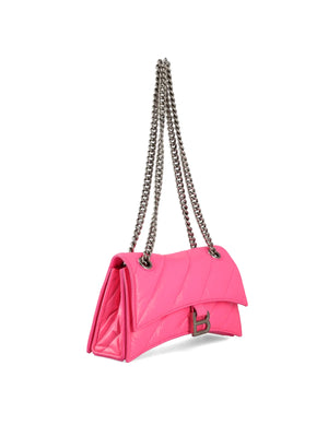 Fuchsia Quilted Leather Handbag with Sliding Chain Strap