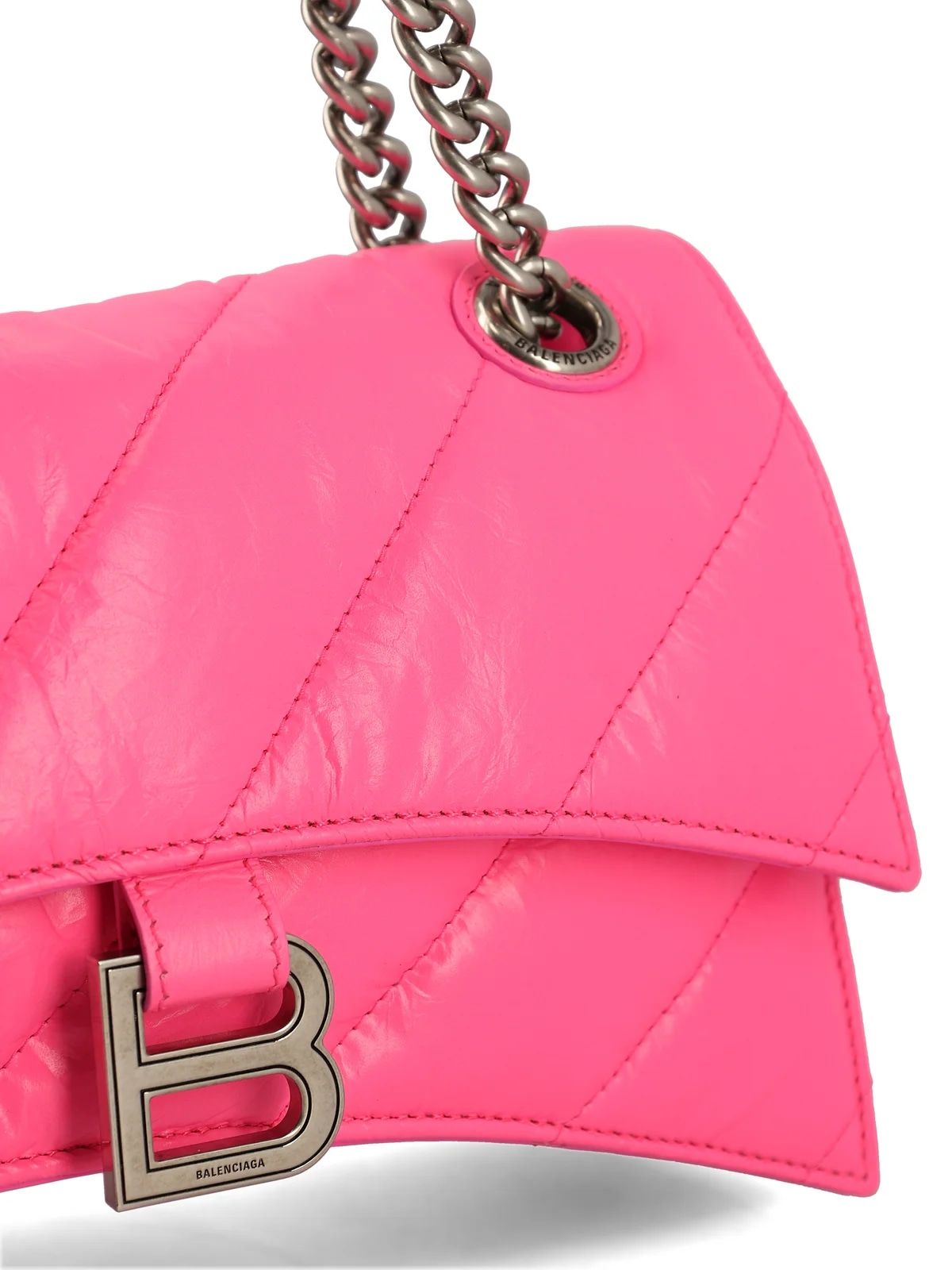 Fuchsia Quilted Leather Handbag with Sliding Chain Strap